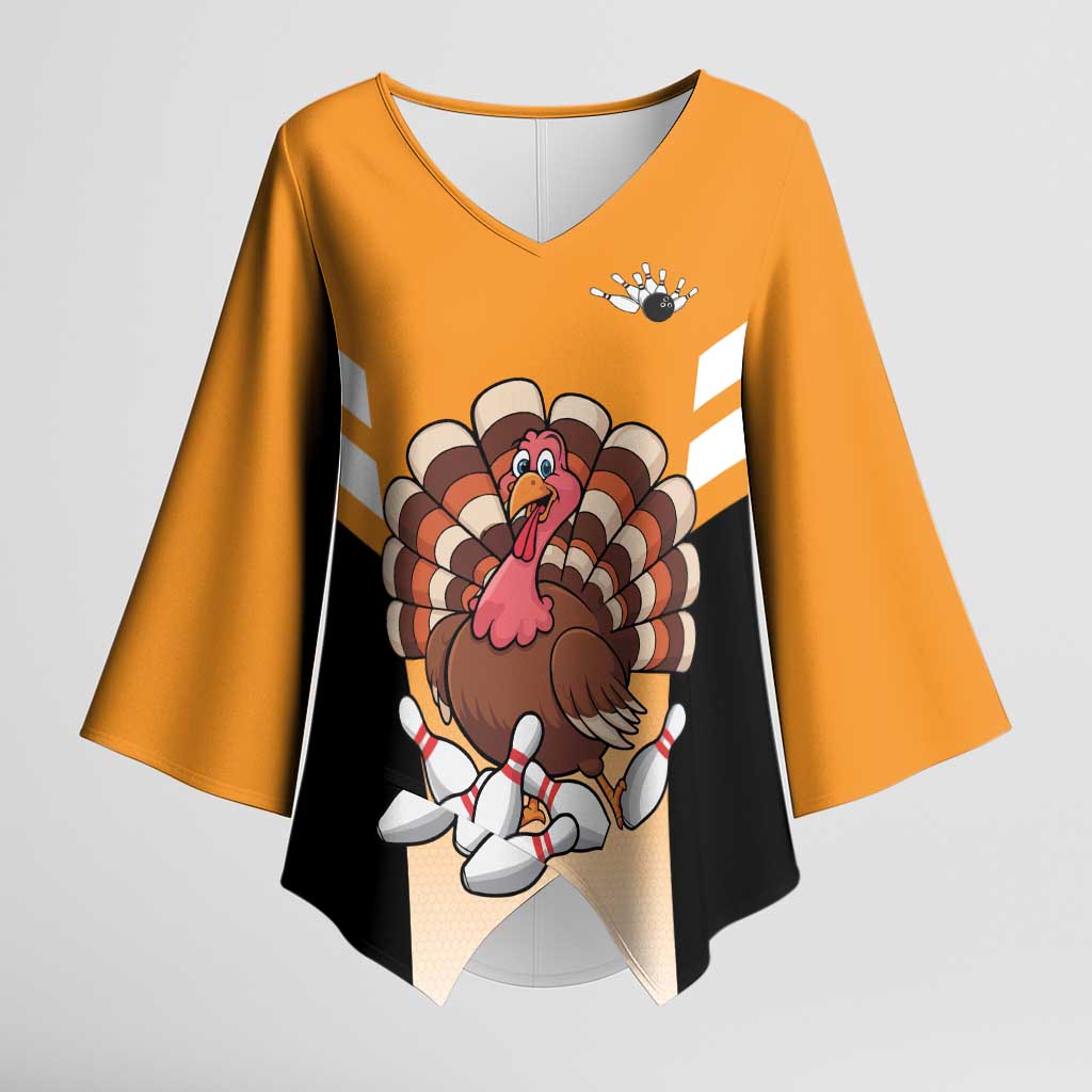 Personalized Funny Turkey Bowling Kimono Sleeve Blouse with Cartoon Pins Thanksgiving - Wonder Print Shop