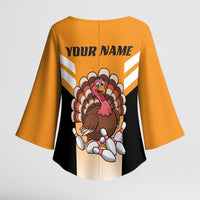 Personalized Funny Turkey Bowling Kimono Sleeve Blouse with Cartoon Pins Thanksgiving - Wonder Print Shop