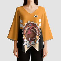 Personalized Funny Turkey Bowling Kimono Sleeve Blouse with Cartoon Pins Thanksgiving - Wonder Print Shop