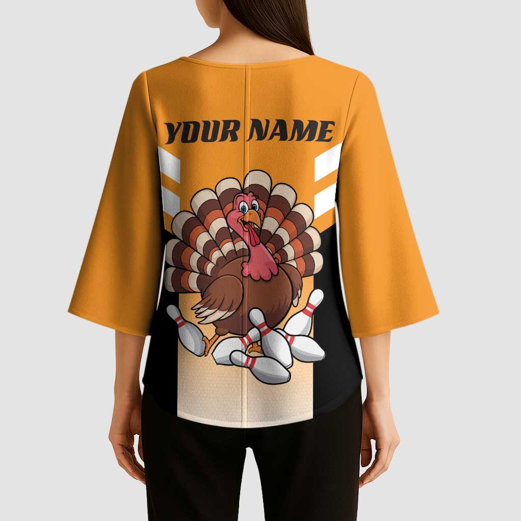 Personalized Funny Turkey Bowling Kimono Sleeve Blouse with Cartoon Pins Thanksgiving - Wonder Print Shop