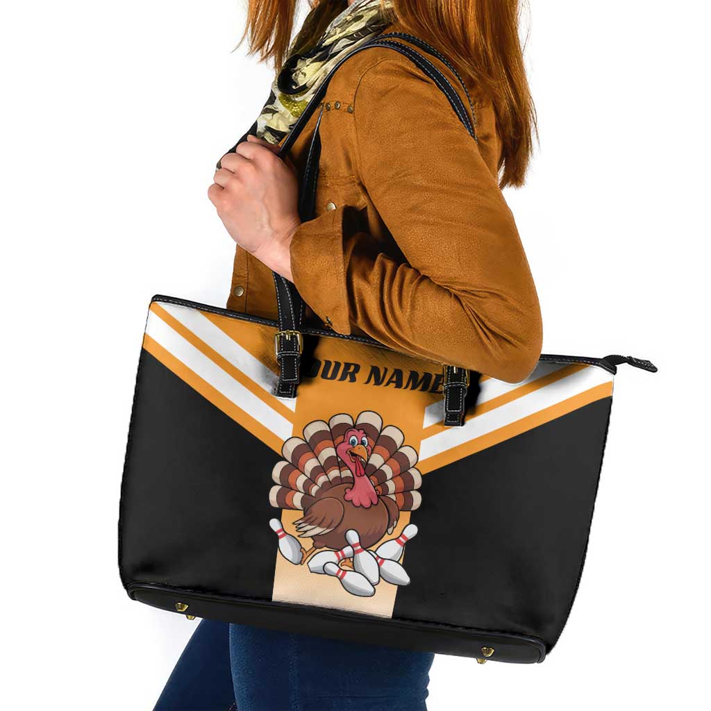 Personalized Funny Turkey Bowling Leather Tote Bag with Cartoon Pins Thanksgiving - Wonder Print Shop