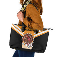 Personalized Funny Turkey Bowling Leather Tote Bag with Cartoon Pins Thanksgiving - Wonder Print Shop