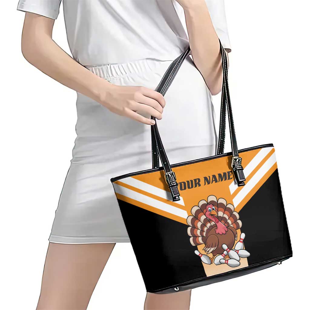 Personalized Funny Turkey Bowling Leather Tote Bag with Cartoon Pins Thanksgiving - Wonder Print Shop