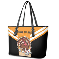 Personalized Funny Turkey Bowling Leather Tote Bag with Cartoon Pins Thanksgiving - Wonder Print Shop