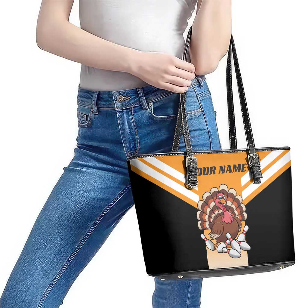 Personalized Funny Turkey Bowling Leather Tote Bag with Cartoon Pins Thanksgiving - Wonder Print Shop