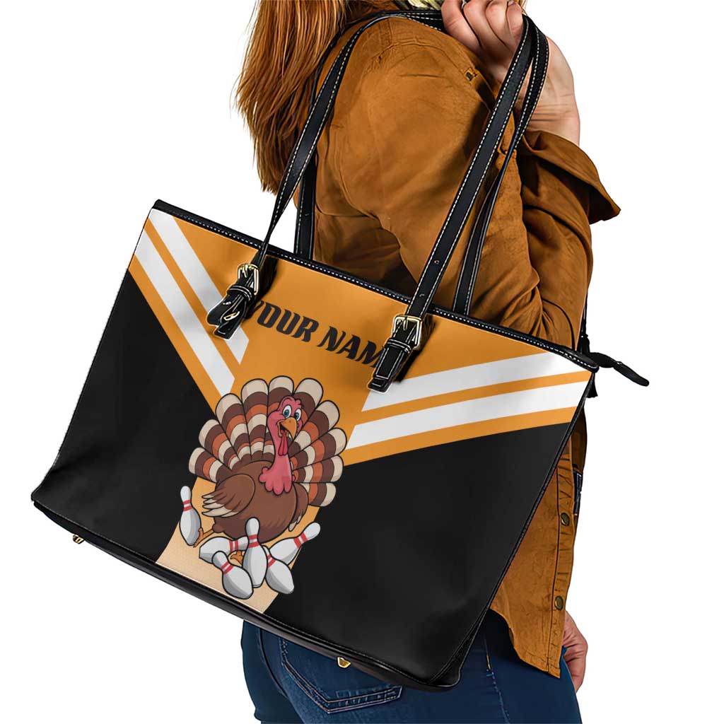 Personalized Funny Turkey Bowling Leather Tote Bag with Cartoon Pins Thanksgiving - Wonder Print Shop