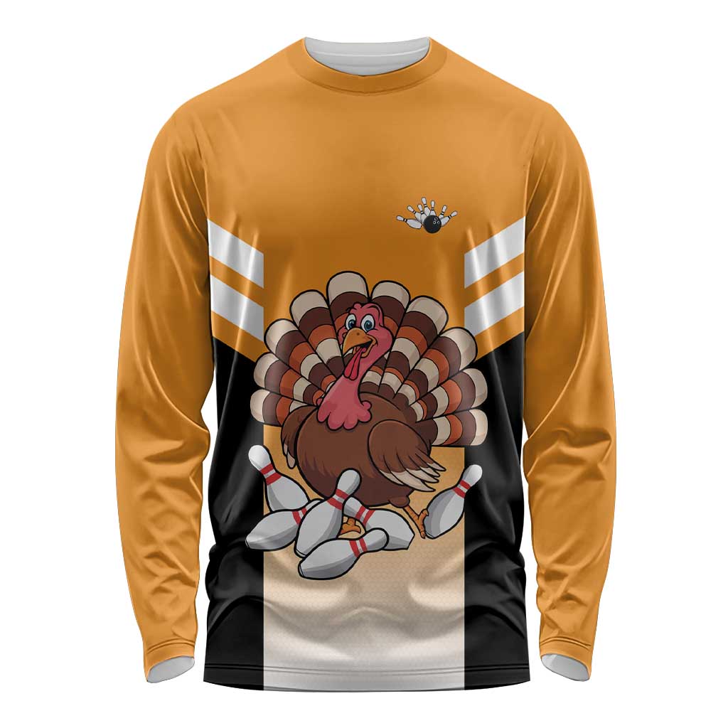 Personalized Funny Turkey Bowling Long Sleeve Shirt with Cartoon Pins Thanksgiving - Wonder Print Shop
