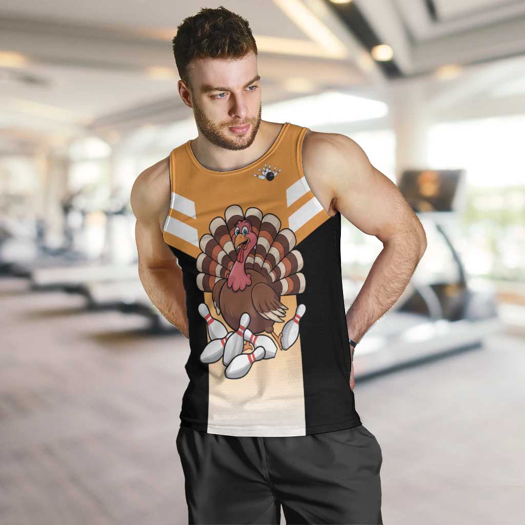 Personalized Funny Turkey Bowling Men Tank Top with Cartoon Pins Thanksgiving - Wonder Print Shop