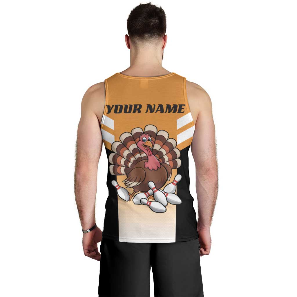 Personalized Funny Turkey Bowling Men Tank Top with Cartoon Pins Thanksgiving - Wonder Print Shop