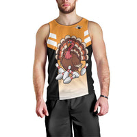 Personalized Funny Turkey Bowling Men Tank Top with Cartoon Pins Thanksgiving - Wonder Print Shop
