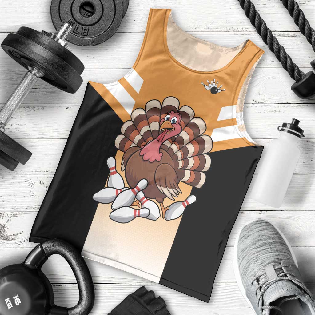 Personalized Funny Turkey Bowling Men Tank Top with Cartoon Pins Thanksgiving - Wonder Print Shop