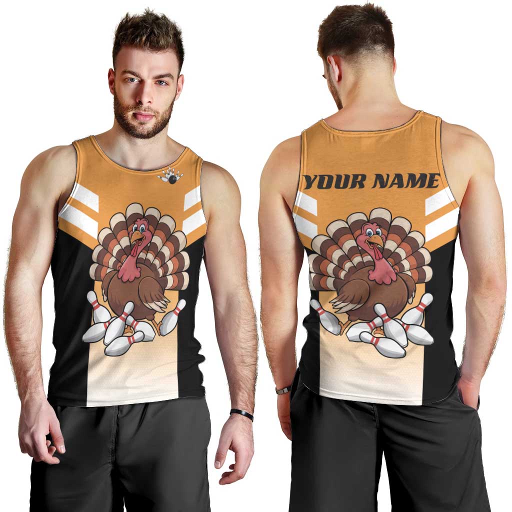 Personalized Funny Turkey Bowling Men Tank Top with Cartoon Pins Thanksgiving - Wonder Print Shop