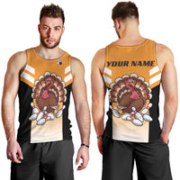 Personalized Funny Turkey Bowling Men Tank Top with Cartoon Pins Thanksgiving - Wonder Print Shop