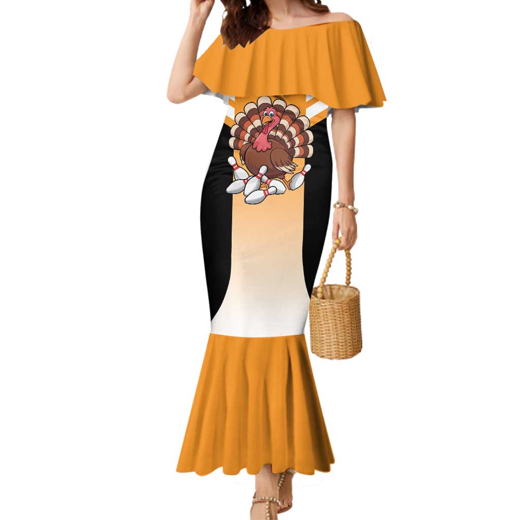 Personalized Funny Turkey Bowling Mermaid Dress with Cartoon Pins Thanksgiving - Wonder Print Shop