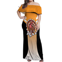 Personalized Funny Turkey Bowling Off Shoulder Maxi Dress with Cartoon Pins Thanksgiving - Wonder Print Shop
