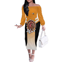 Personalized Funny Turkey Bowling Off The Shoulder Long Sleeve Dress with Cartoon Pins Thanksgiving - Wonder Print Shop