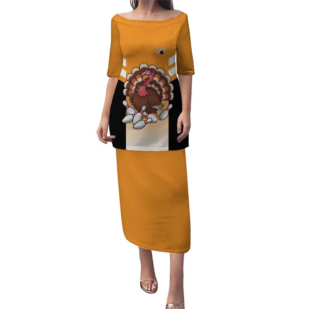 Personalized Funny Turkey Bowling Puletasi with Cartoon Pins Thanksgiving - Wonder Print Shop