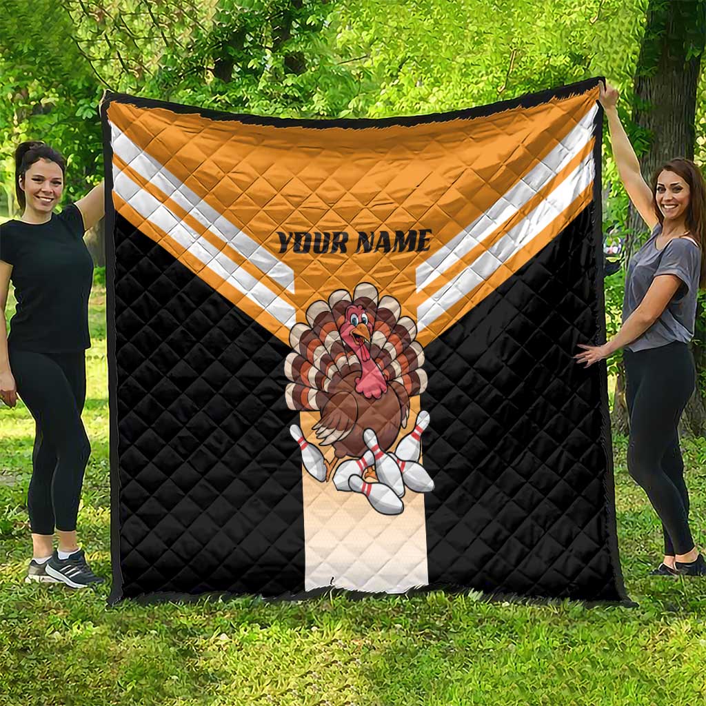 Personalized Funny Turkey Bowling Quilt with Cartoon Pins Thanksgiving - Wonder Print Shop