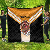 Personalized Funny Turkey Bowling Quilt with Cartoon Pins Thanksgiving - Wonder Print Shop