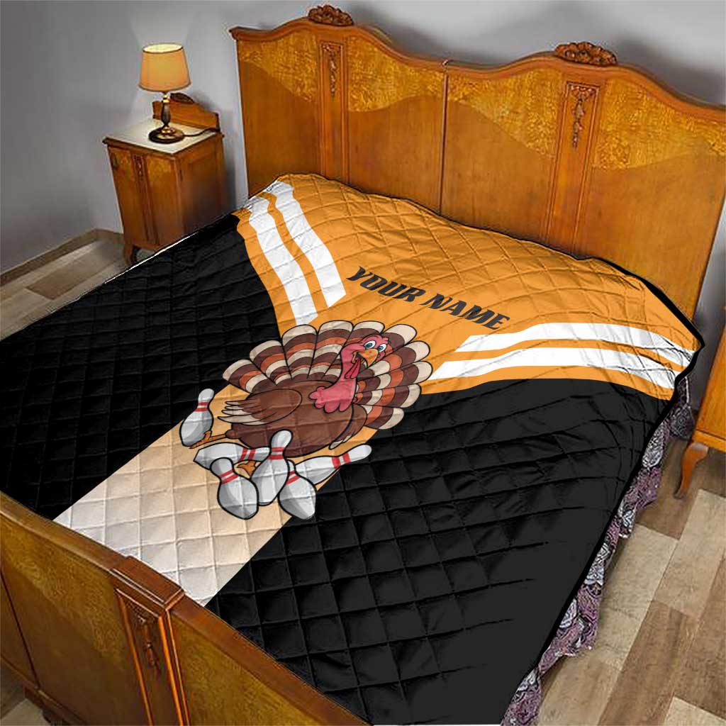 Personalized Funny Turkey Bowling Quilt with Cartoon Pins Thanksgiving - Wonder Print Shop