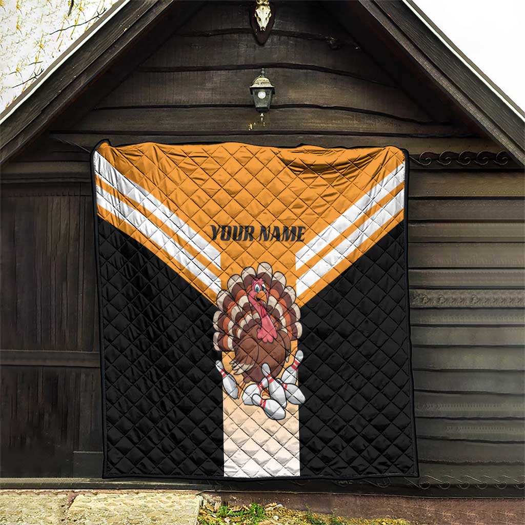 Personalized Funny Turkey Bowling Quilt with Cartoon Pins Thanksgiving - Wonder Print Shop