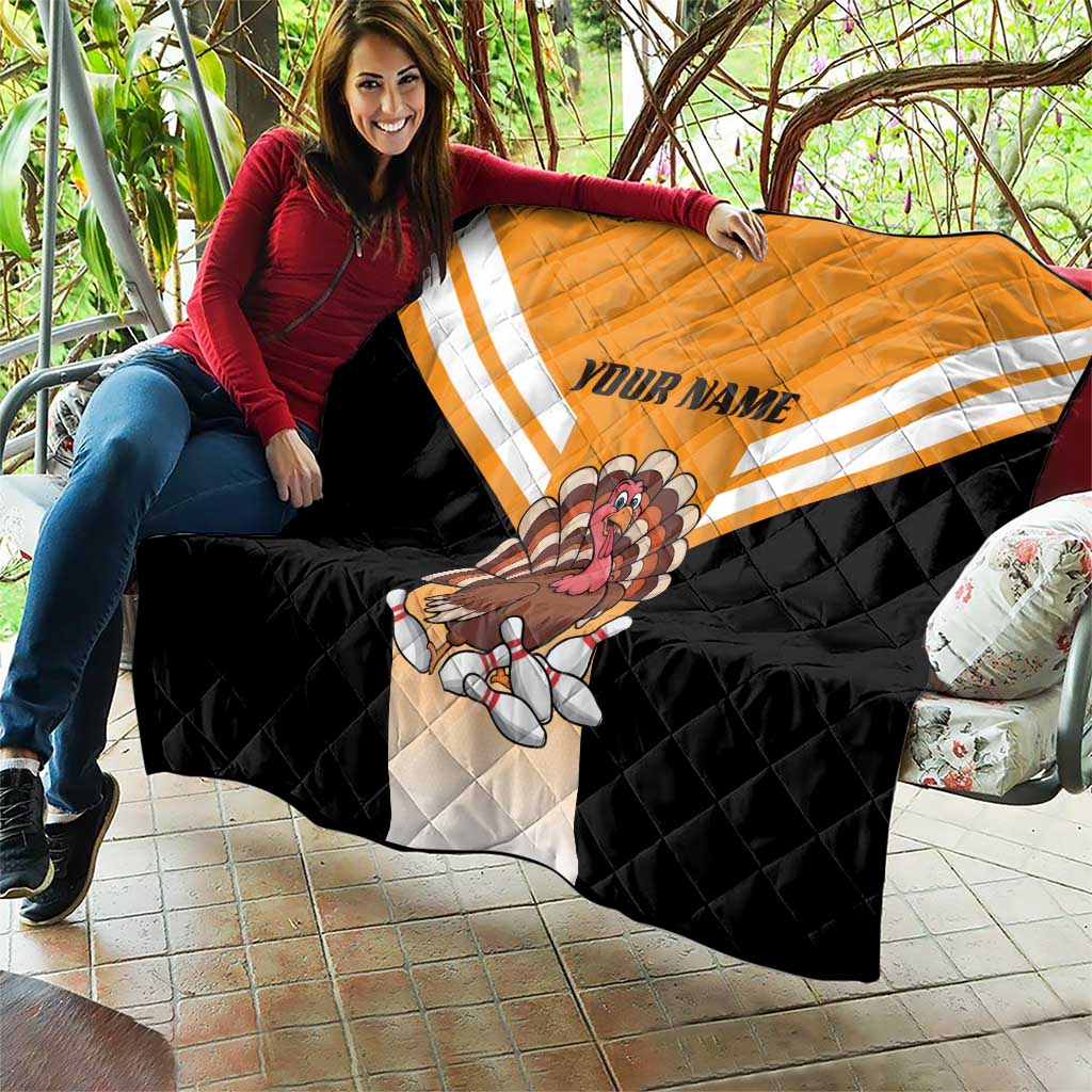 Personalized Funny Turkey Bowling Quilt with Cartoon Pins Thanksgiving - Wonder Print Shop