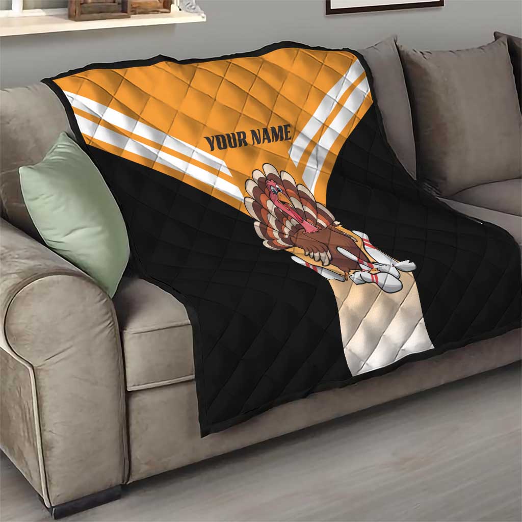 Personalized Funny Turkey Bowling Quilt with Cartoon Pins Thanksgiving - Wonder Print Shop