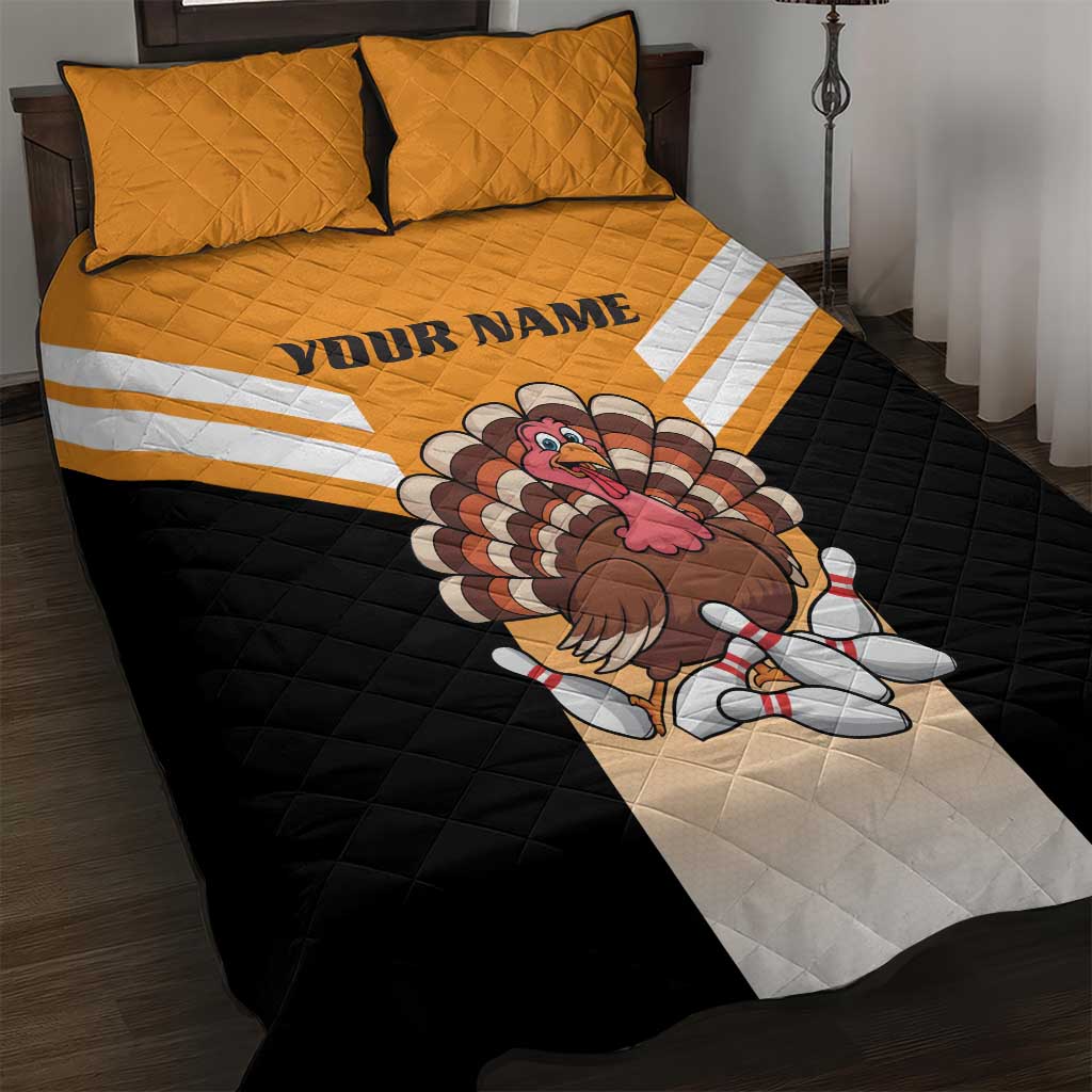 Personalized Funny Turkey Bowling Quilt Bed Set with Cartoon Pins Thanksgiving - Wonder Print Shop