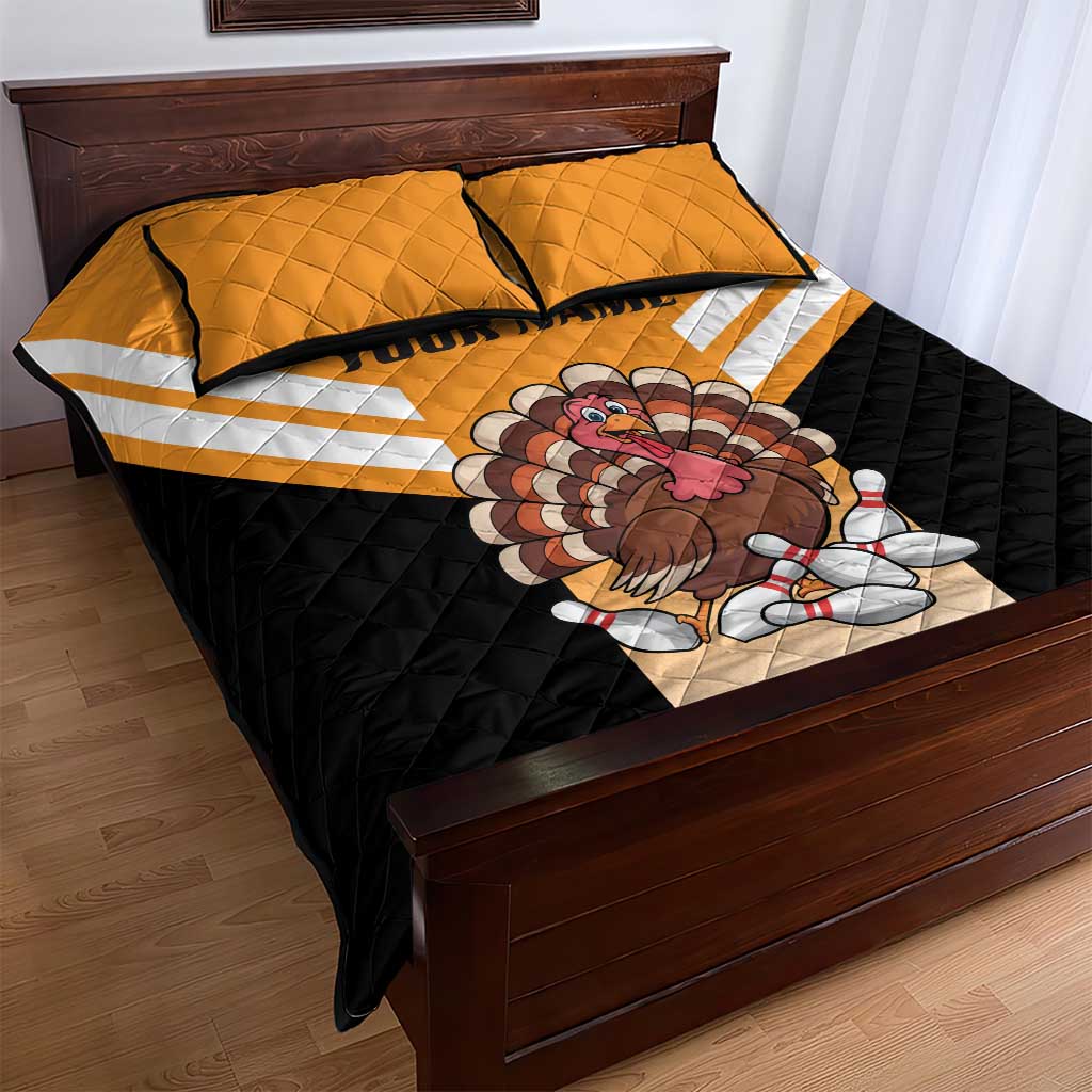 Personalized Funny Turkey Bowling Quilt Bed Set with Cartoon Pins Thanksgiving - Wonder Print Shop