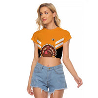 Personalized Funny Turkey Bowling Raglan Cropped T Shirt with Cartoon Pins Thanksgiving - Wonder Print Shop