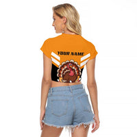 Personalized Funny Turkey Bowling Raglan Cropped T Shirt with Cartoon Pins Thanksgiving - Wonder Print Shop