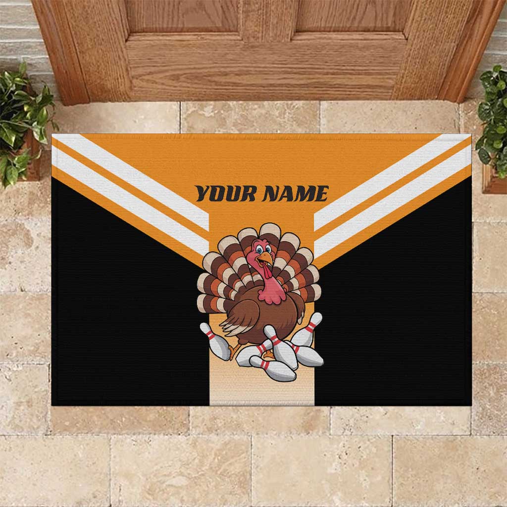 Personalized Funny Turkey Bowling Rubber Doormat with Cartoon Pins Thanksgiving - Wonder Print Shop