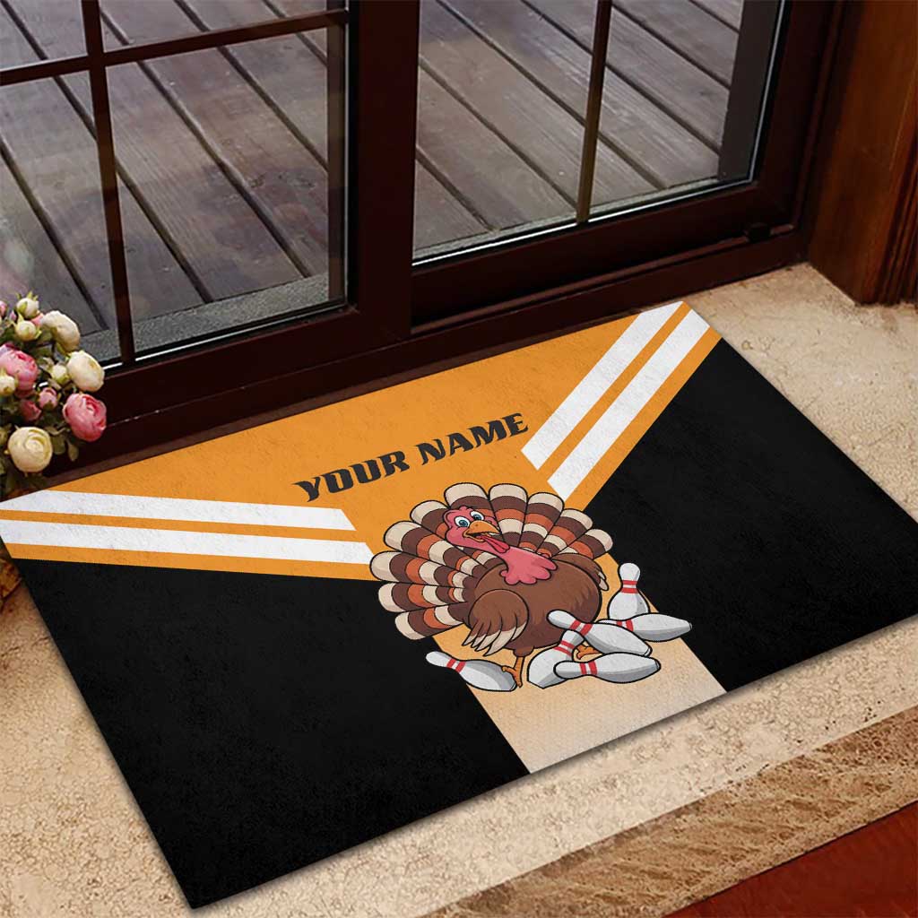 Personalized Funny Turkey Bowling Rubber Doormat with Cartoon Pins Thanksgiving - Wonder Print Shop
