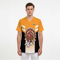 Personalized Funny Turkey Bowling Scrub Top with Cartoon Pins Thanksgiving - Wonder Print Shop