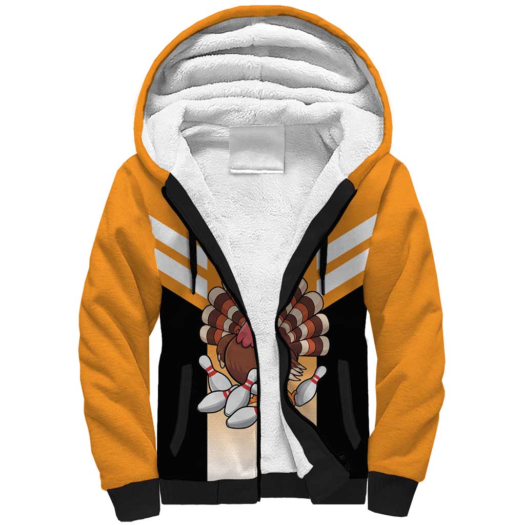 Personalized Funny Turkey Bowling Sherpa Hoodie with Cartoon Pins Thanksgiving - Wonder Print Shop