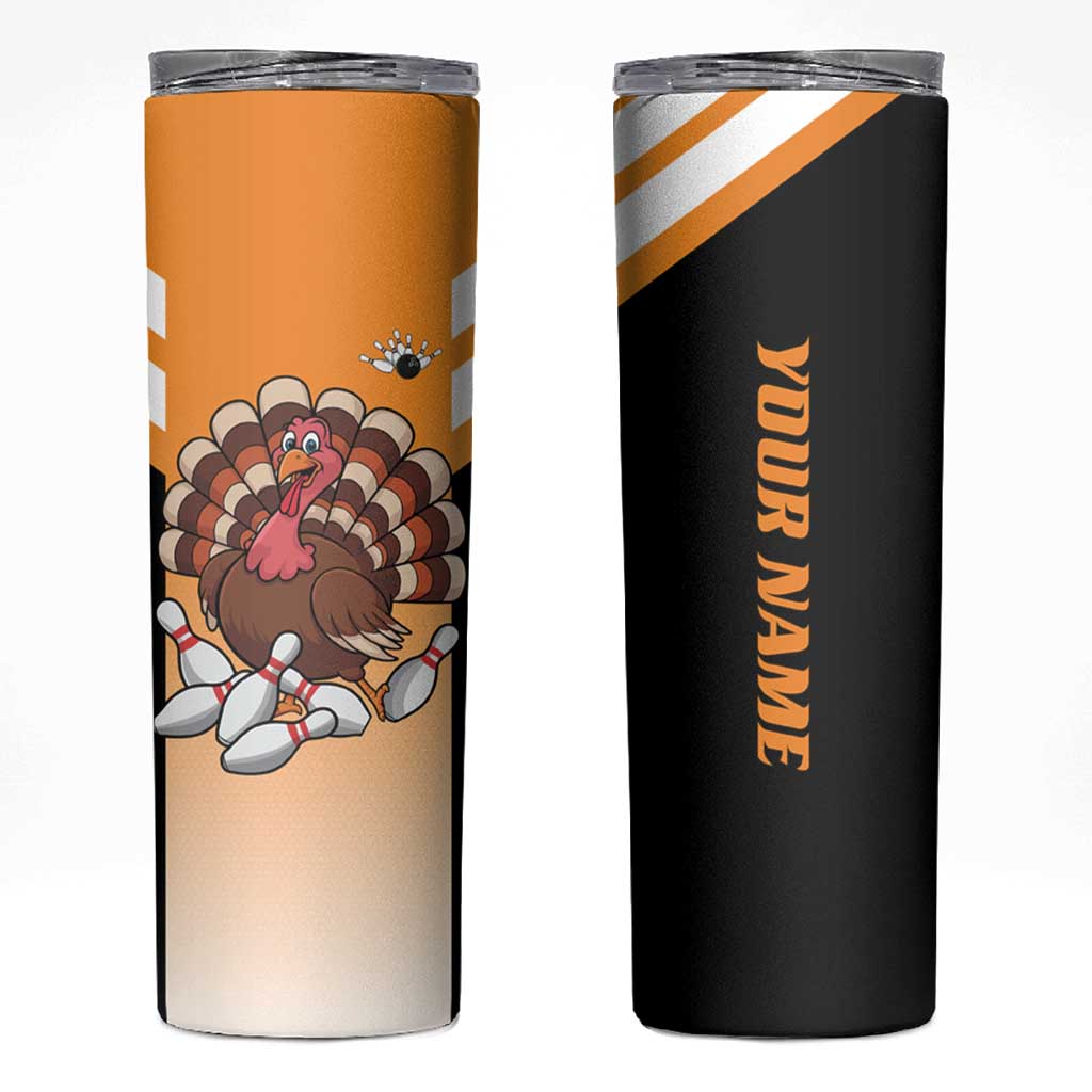 Personalized Funny Turkey Bowling Skinny Tumbler with Cartoon Pins Thanksgiving - Wonder Print Shop