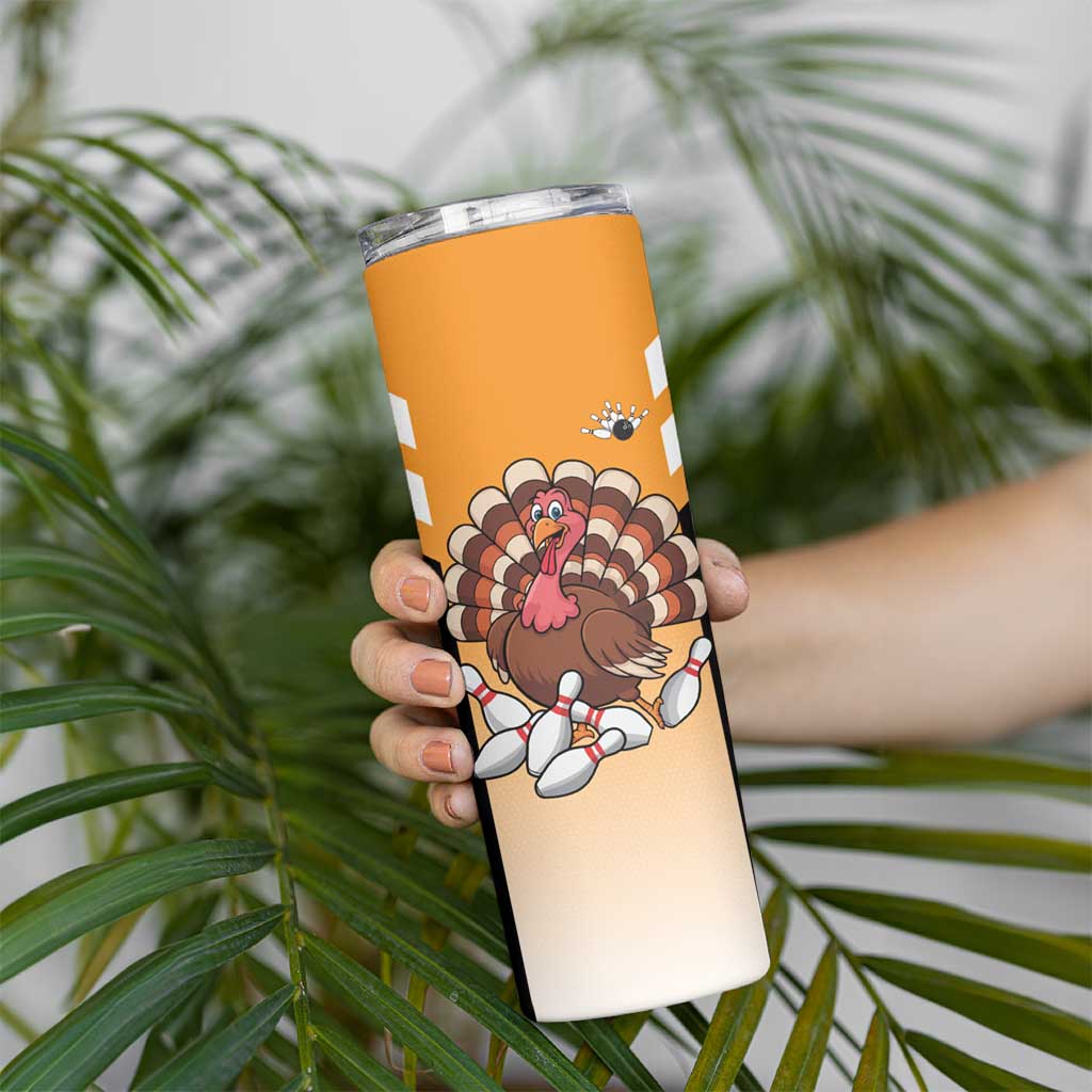 Personalized Funny Turkey Bowling Skinny Tumbler with Cartoon Pins Thanksgiving - Wonder Print Shop