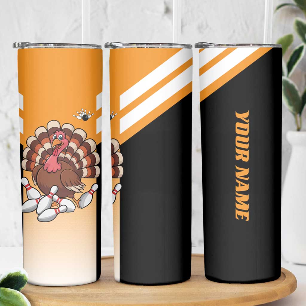 Personalized Funny Turkey Bowling Skinny Tumbler with Cartoon Pins Thanksgiving - Wonder Print Shop