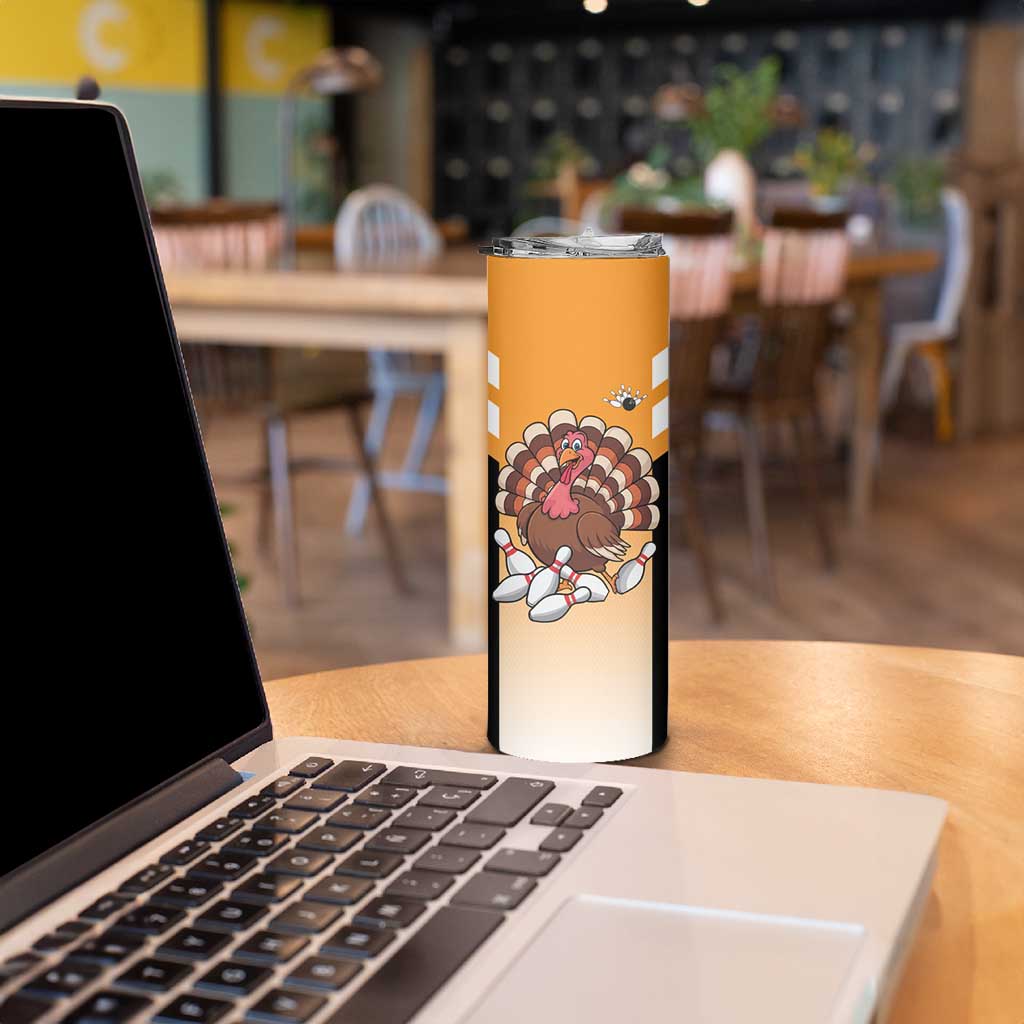 Personalized Funny Turkey Bowling Skinny Tumbler with Cartoon Pins Thanksgiving - Wonder Print Shop