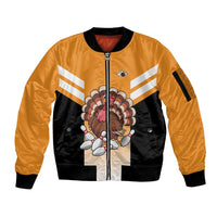 Personalized Funny Turkey Bowling Sleeve Zip Bomber Jacket with Cartoon Pins Thanksgiving - Wonder Print Shop
