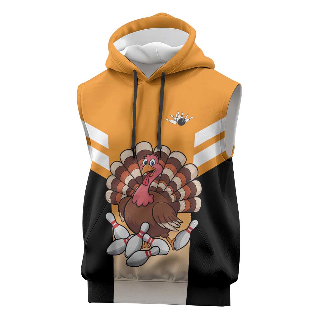 Personalized Funny Turkey Bowling Sleeveless Hoodie with Cartoon Pins Thanksgiving - Wonder Print Shop