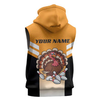 Personalized Funny Turkey Bowling Sleeveless Hoodie with Cartoon Pins Thanksgiving - Wonder Print Shop
