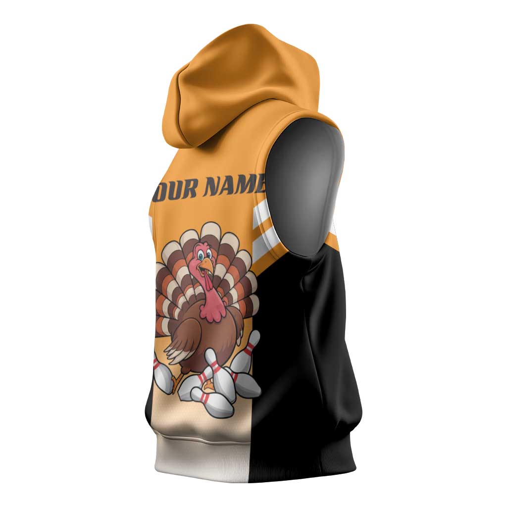 Personalized Funny Turkey Bowling Sleeveless Hoodie with Cartoon Pins Thanksgiving - Wonder Print Shop