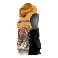 Personalized Funny Turkey Bowling Sleeveless Hoodie with Cartoon Pins Thanksgiving - Wonder Print Shop
