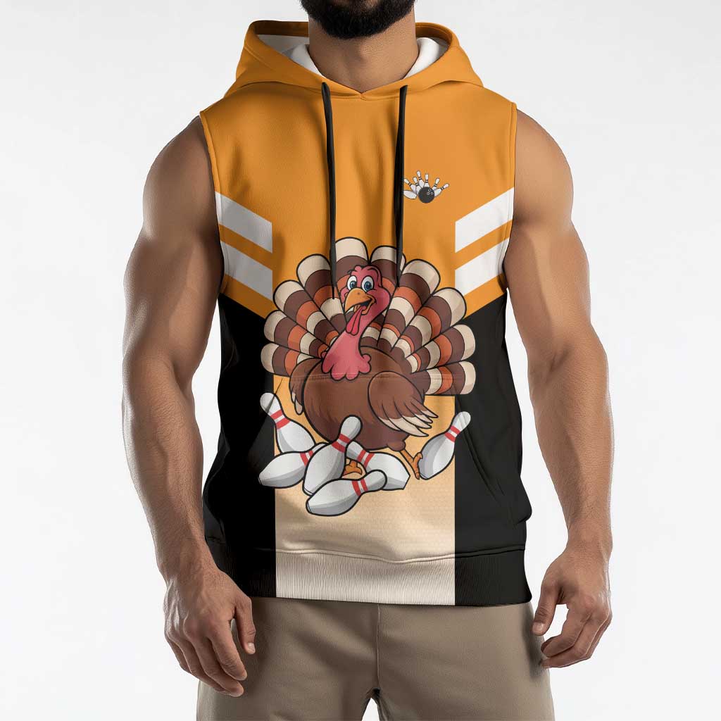 Personalized Funny Turkey Bowling Sleeveless Hoodie with Cartoon Pins Thanksgiving - Wonder Print Shop
