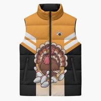 Personalized Funny Turkey Bowling Sleeveless Puffer Jacket with Cartoon Pins Thanksgiving - Wonder Print Shop