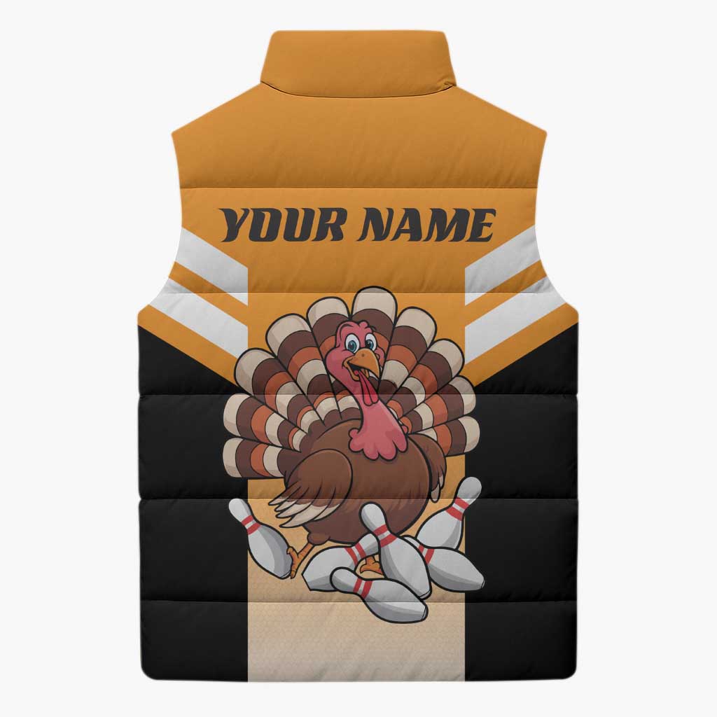 Personalized Funny Turkey Bowling Sleeveless Puffer Jacket with Cartoon Pins Thanksgiving - Wonder Print Shop