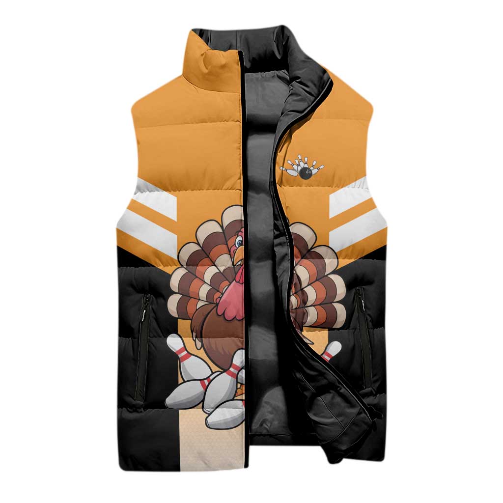 Personalized Funny Turkey Bowling Sleeveless Puffer Jacket with Cartoon Pins Thanksgiving - Wonder Print Shop