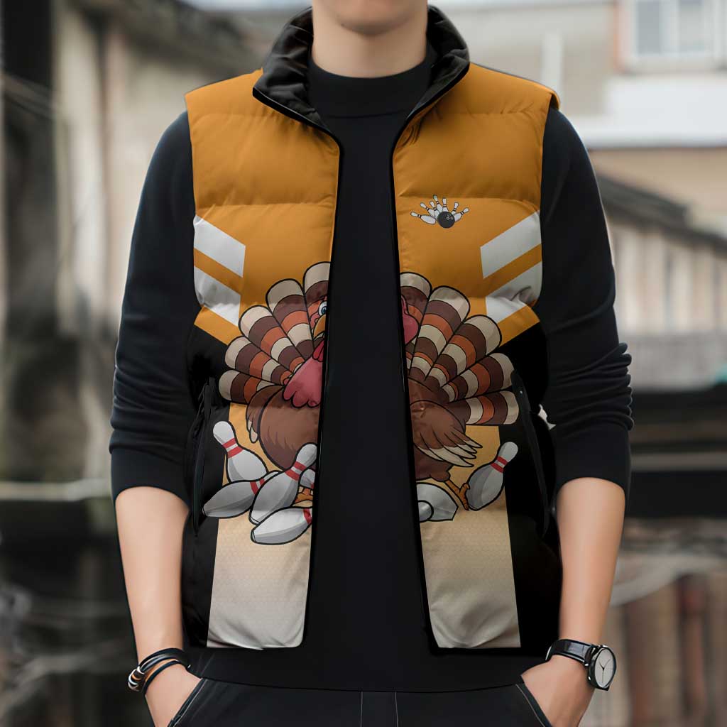 Personalized Funny Turkey Bowling Sleeveless Puffer Jacket with Cartoon Pins Thanksgiving - Wonder Print Shop