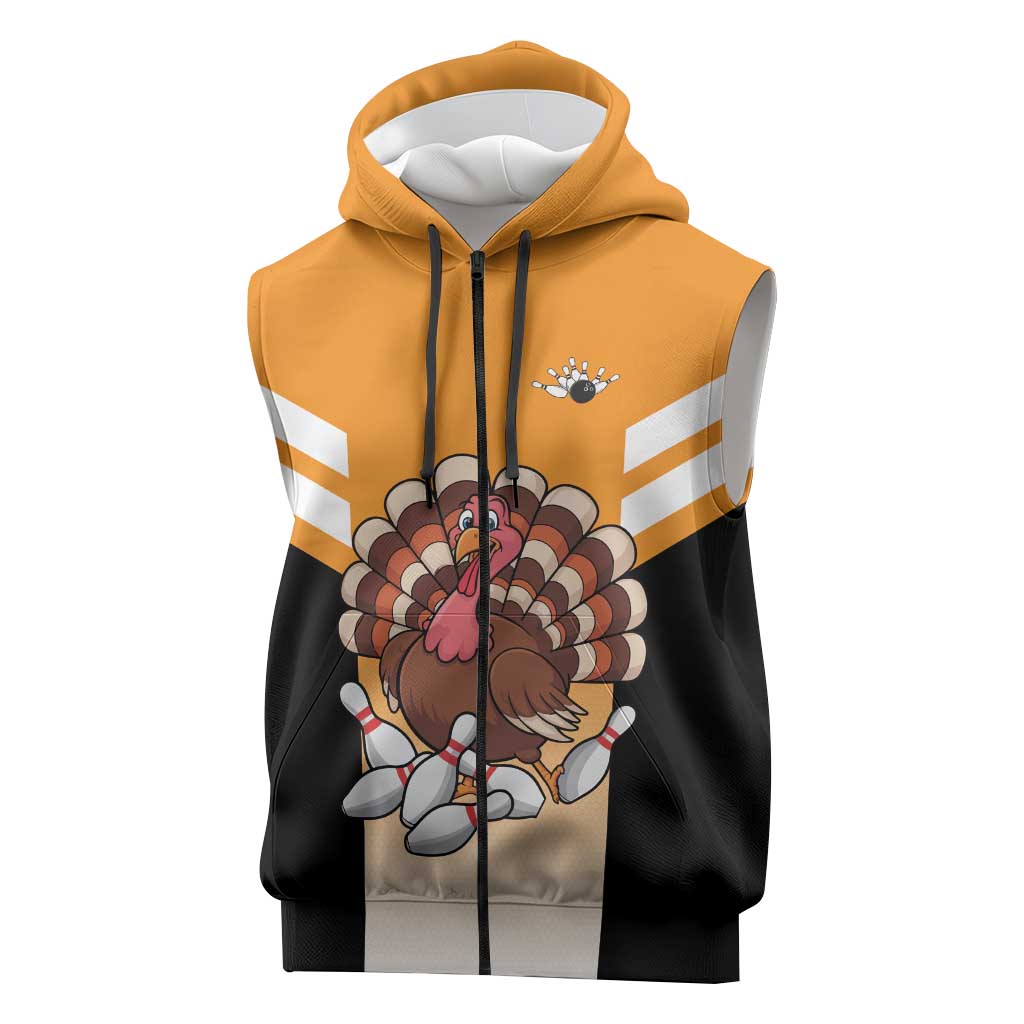 Personalized Funny Turkey Bowling Sleeveless Zip Hoodie with Cartoon Pins Thanksgiving - Wonder Print Shop